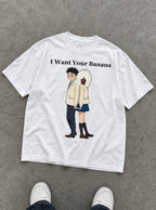 I Want Your Banana – White Tee – flat-lay | Dandadan