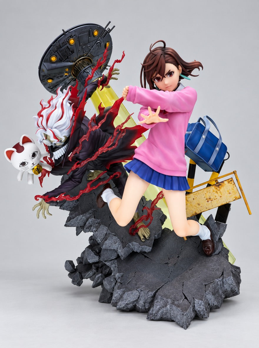 Momo & Okarun Battle Diorama Figure – front view | Dandadan