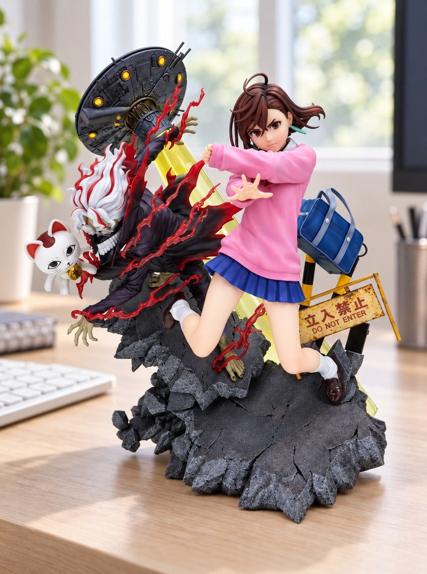 Momo & Okarun Battle Diorama Figure – on a desk | Dandadan