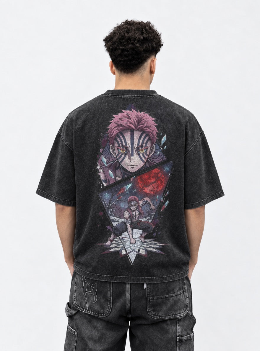 Akaza Crimson – Black T-Shirt – model shot | Demon Slayer