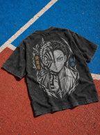 Akaza Duality – Black T-Shirt – flat-lay | Demon Slayer