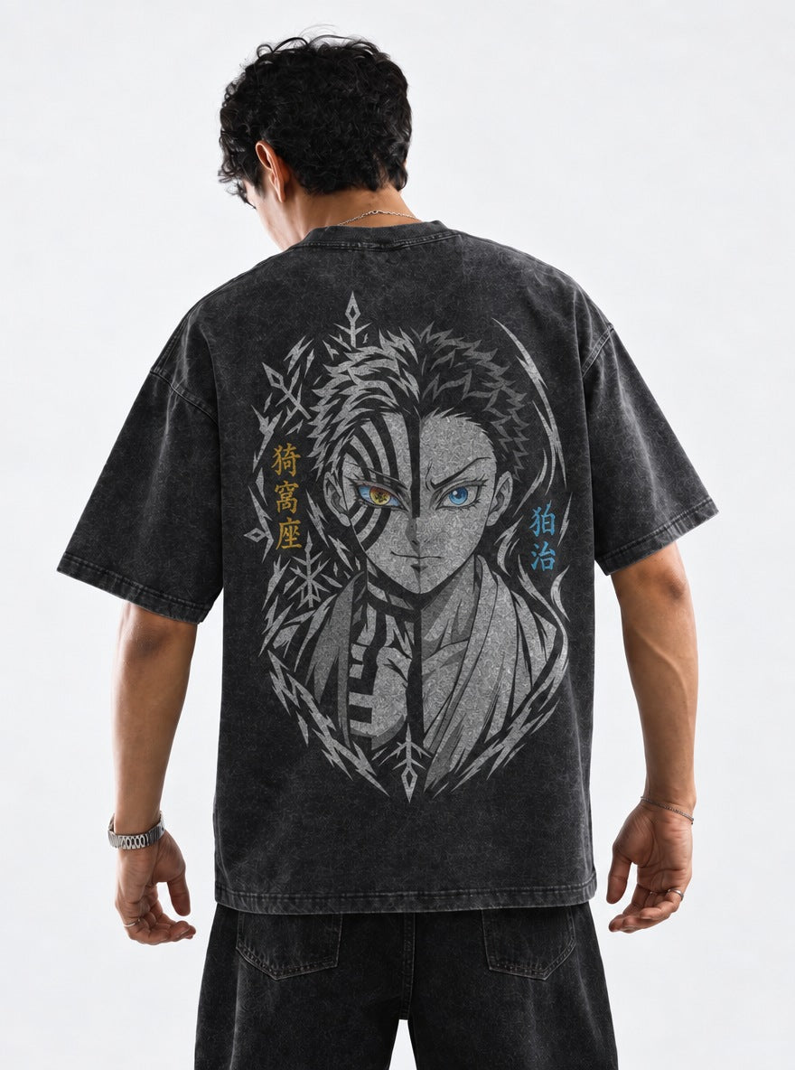 Akaza Duality – Black T-Shirt – model shot | Demon Slayer