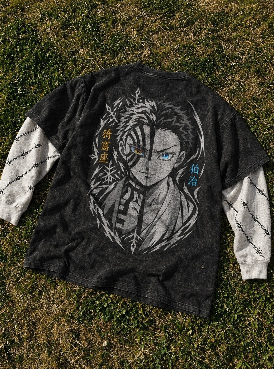 Akaza Duality – Double Sleeves – flat-lay | Demon Slayer
