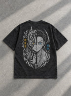Akaza Duality – Black T-Shirt – flat-lay | Demon Slayer