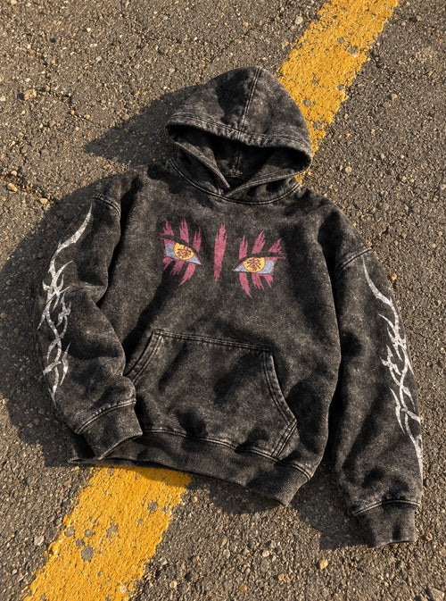Akaza Eyes – Hoodie – flat-lay | Demon Slayer