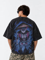 Akaza Hat – Black T-Shirt – model shot | Demon Slayer