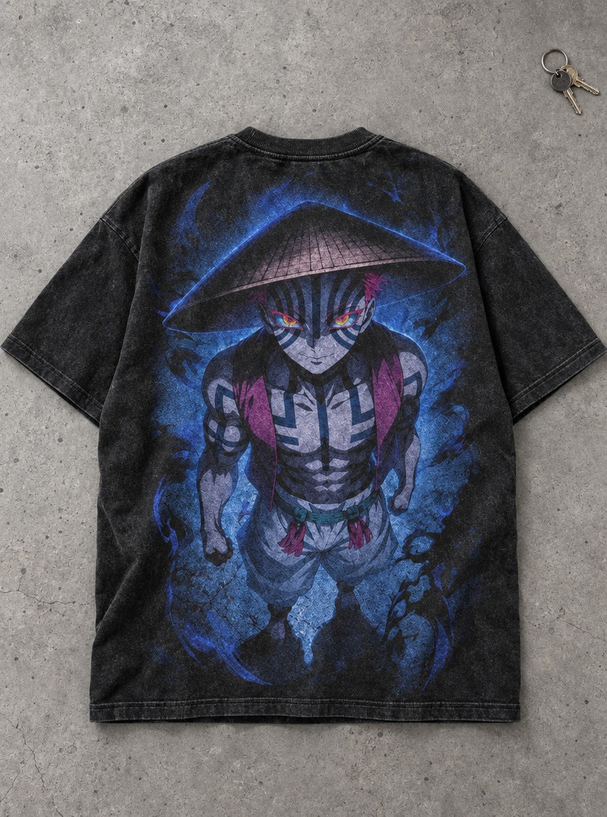 Akaza Hat – Black T-Shirt – flat-lay | Demon Slayer