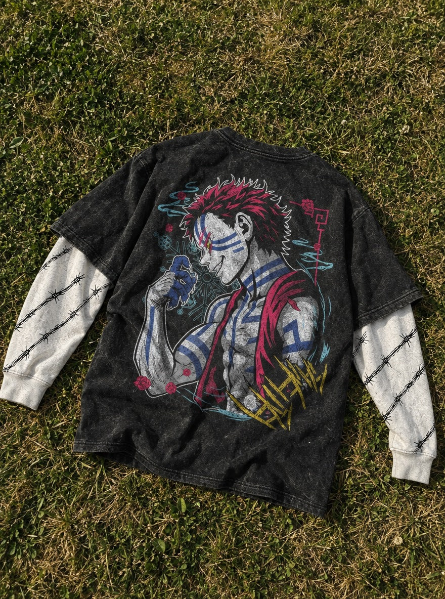 Akaza Unleashed – Double Sleeves – flat-lay | Demon Slayer