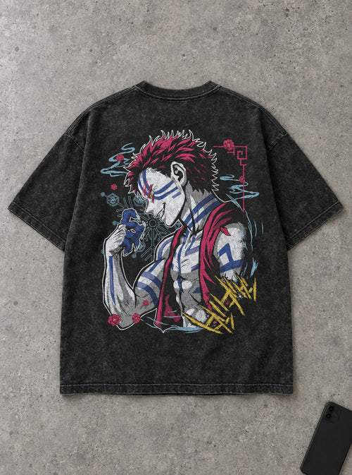 Akaza Unleashed – Black T-Shirt – flat-lay | Demon Slayer