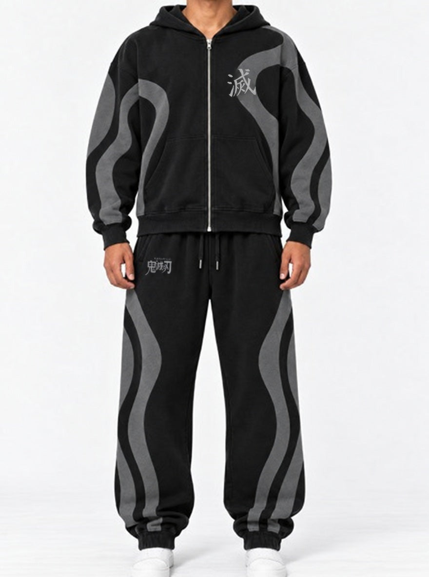 Black & Grey Co-ord Set – Hashira Logo – model shot | Demon Slayer