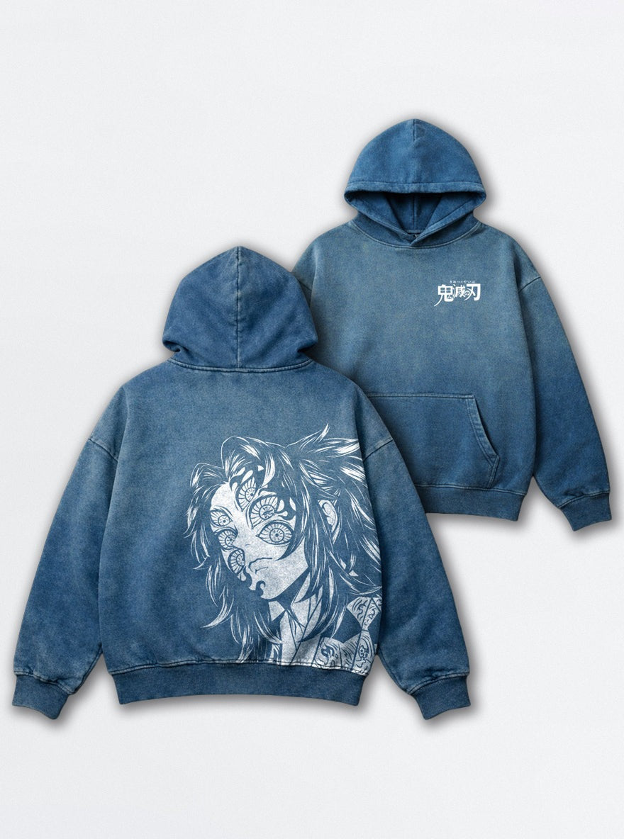 Blue Faded Hoodie – Kokushibo – mockup | Demon Slayer