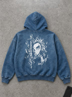 Blue Faded Hoodie – Rengoku Ember – flat-lay | Demon Slayer