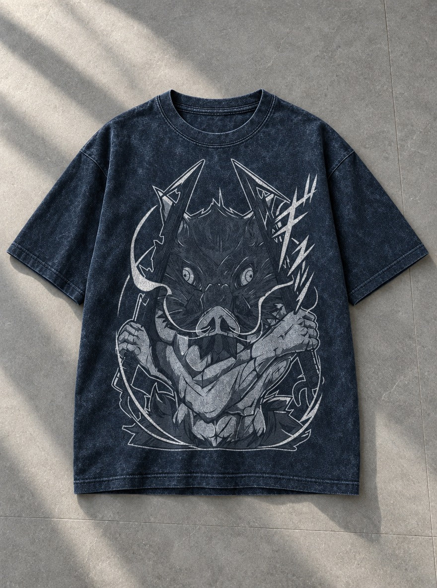 Boar Head – Navy Blue T-Shirt – flat-lay | Demon Slayer