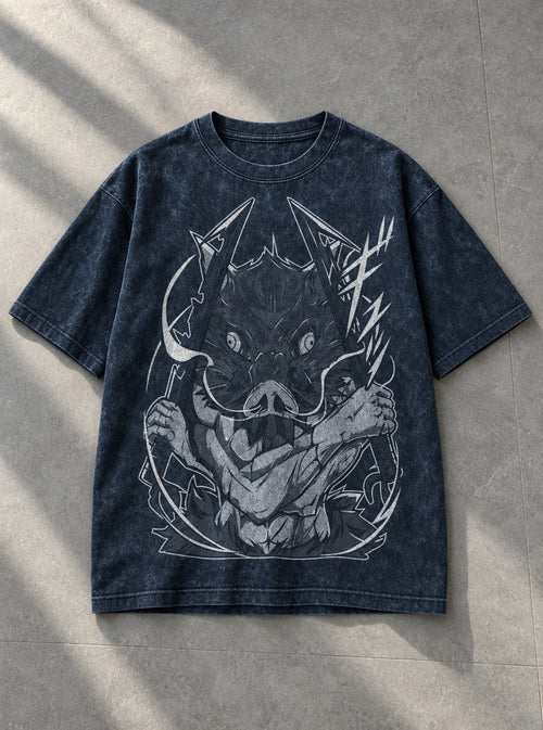 Boar Head – Navy Blue T-Shirt – flat-lay | Demon Slayer