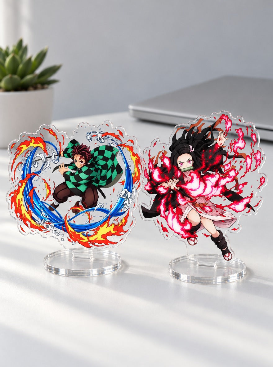 Breathing Style Acrylic Stand – All designs – on a desk | Demon Slayer