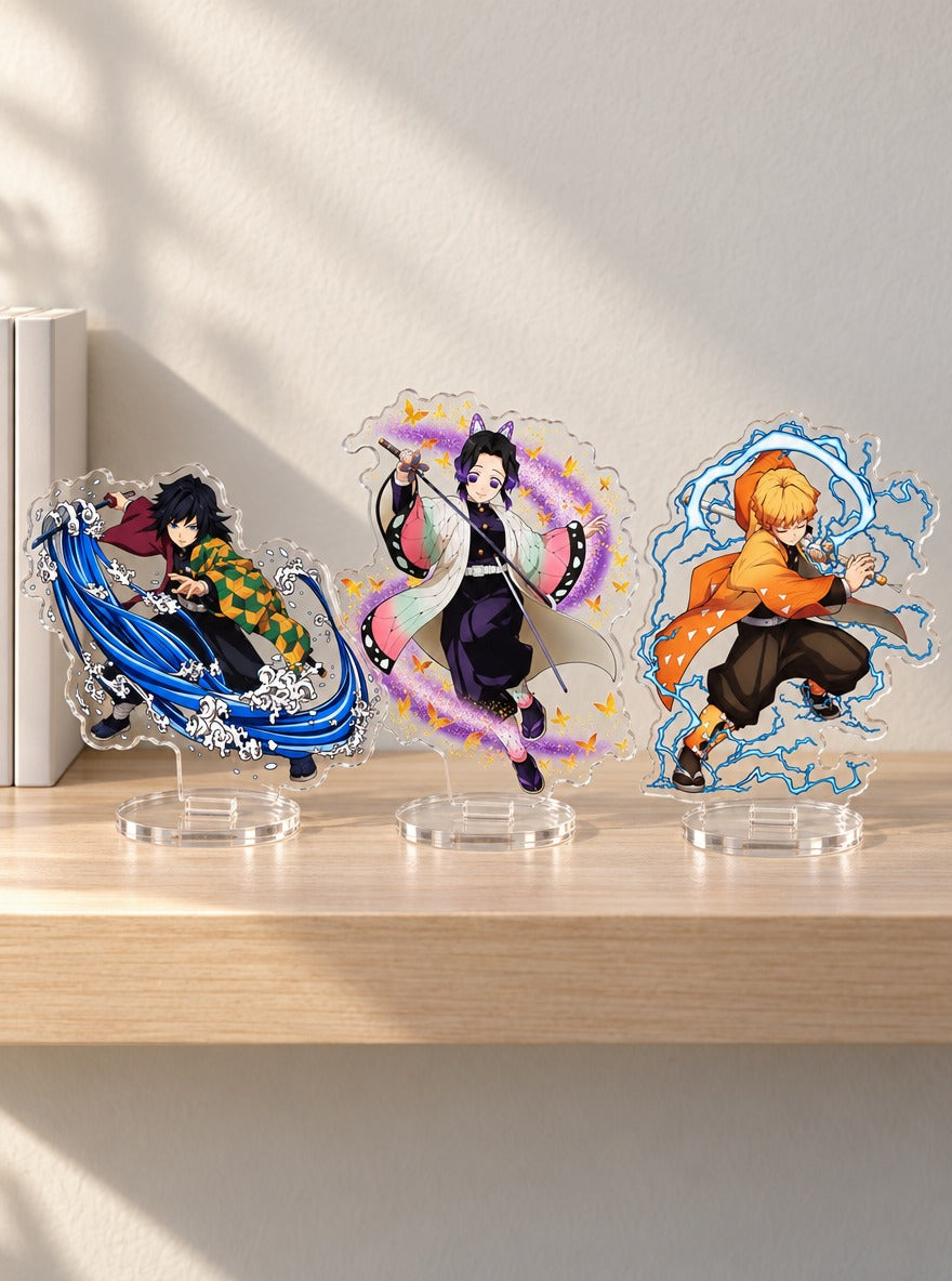 Breathing Style Acrylic Stand – All designs – on a shelf | Demon Slayer