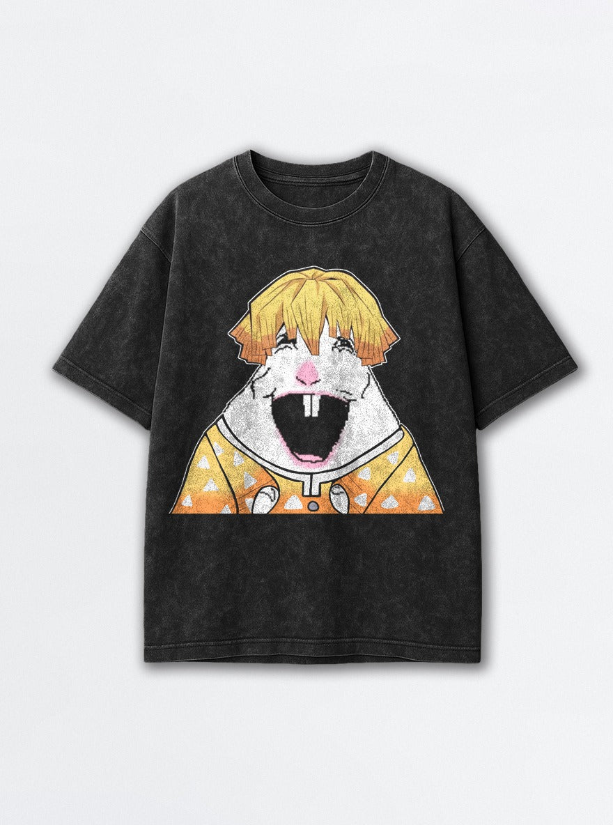 Bucktooth Zenitsu – Black Acid Wash Tee – mockup | Demon Slayer