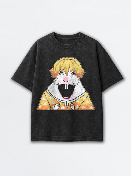 Bucktooth Zenitsu – Black Acid Wash Tee – mockup | Demon Slayer