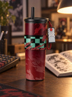 Haori Sipper Tumbler – All designs – on a desk | Demon Slayer