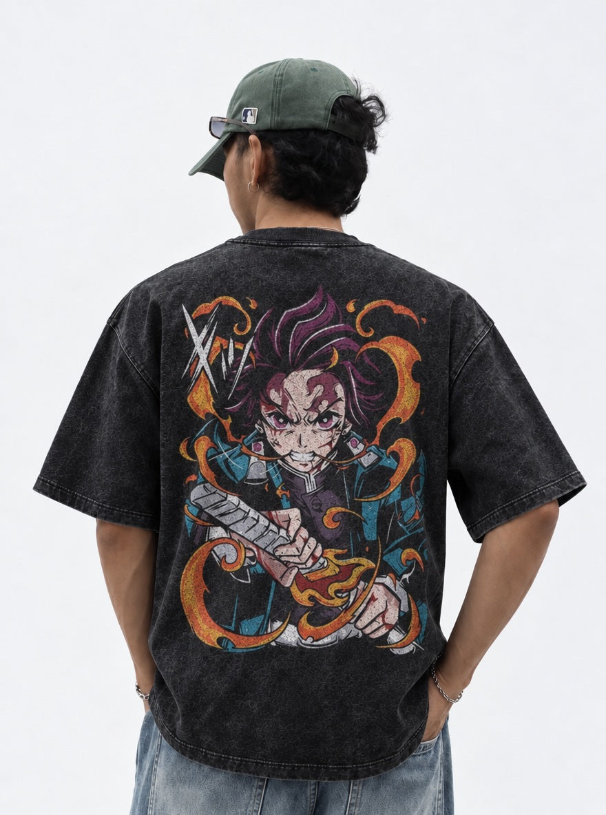 Tanjiro Duo – Black T-Shirt – model shot | Demon Slayer