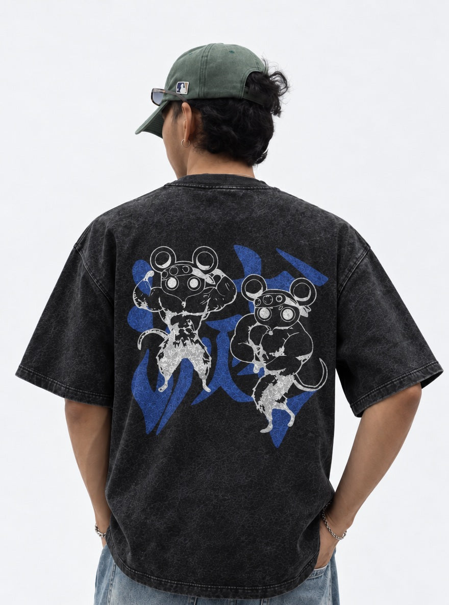 Tengen's Mice – Black T-Shirt – model shot | Demon Slayer