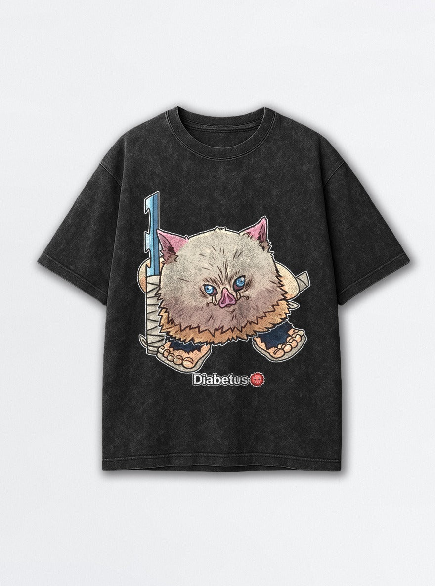 Diabetus – Black Acid Wash Tee – mockup | Demon Slayer
