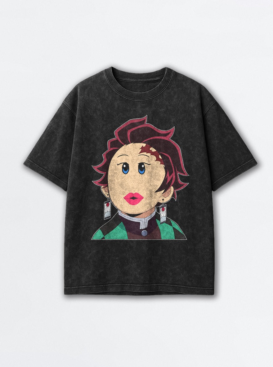 Dolly Tanjiro – Black Acid Wash Tee – mockup | Demon Slayer