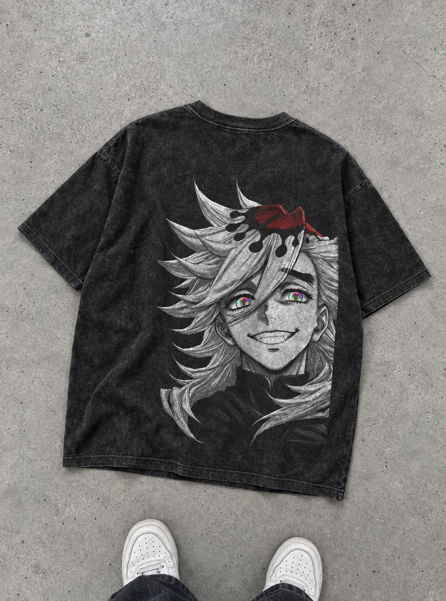 Doma Grin – Black T-Shirt – flat-lay | Demon Slayer