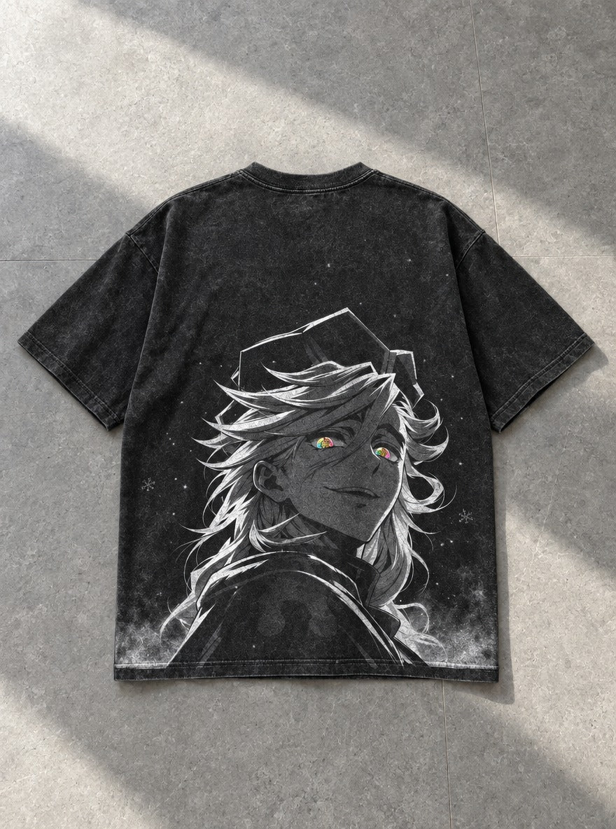 Doma Smile – Black T-Shirt – flat-lay | Demon Slayer
