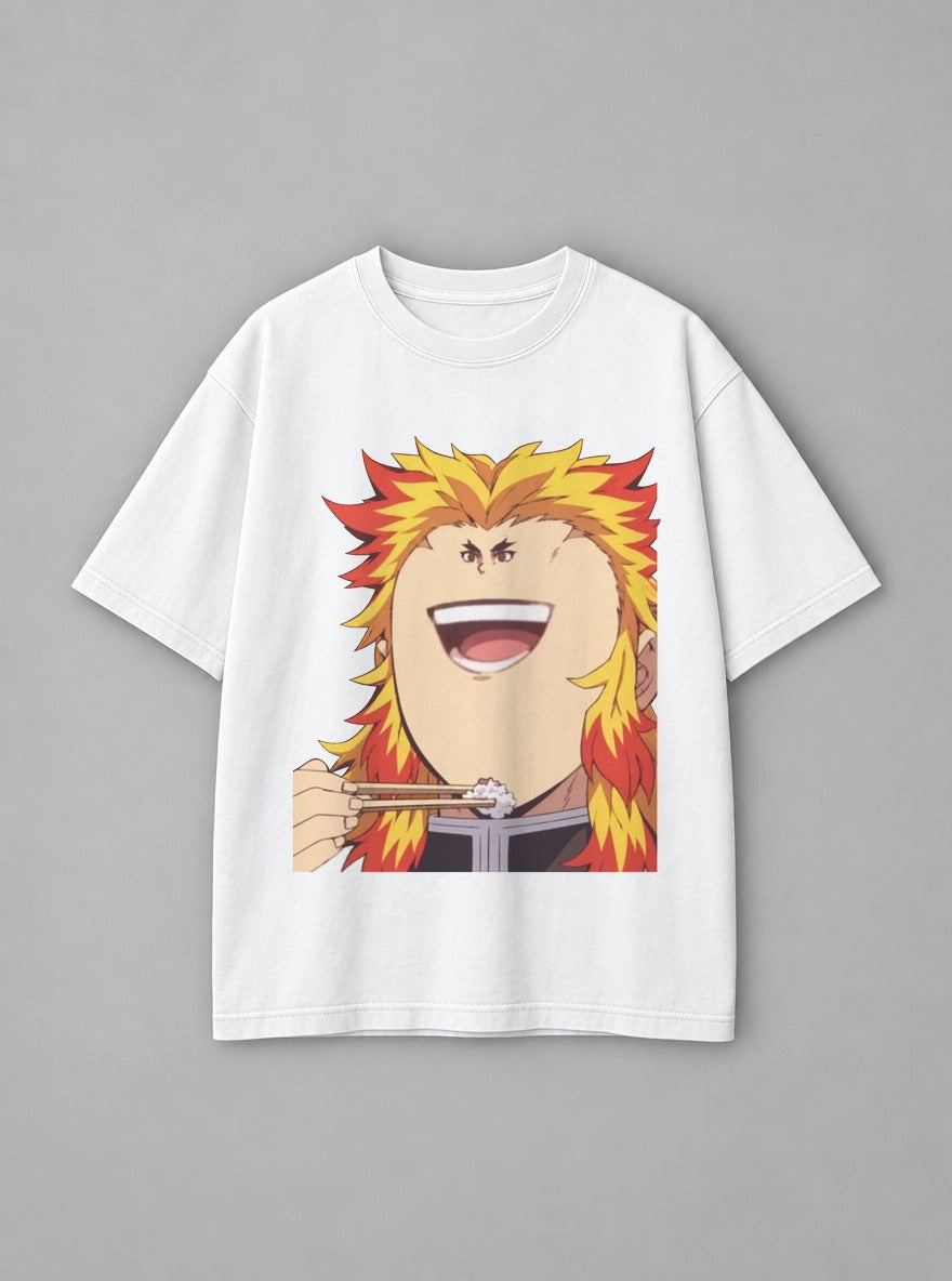 Egg Face Rengoku – White Tee – mockup | Demon Slayer
