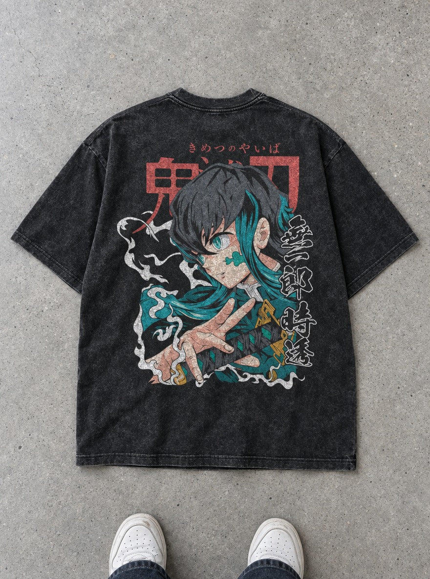 Emerald Strike – Black T-Shirt – flat-lay | Demon Slayer