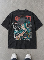 Emerald Strike – Black T-Shirt – flat-lay | Demon Slayer
