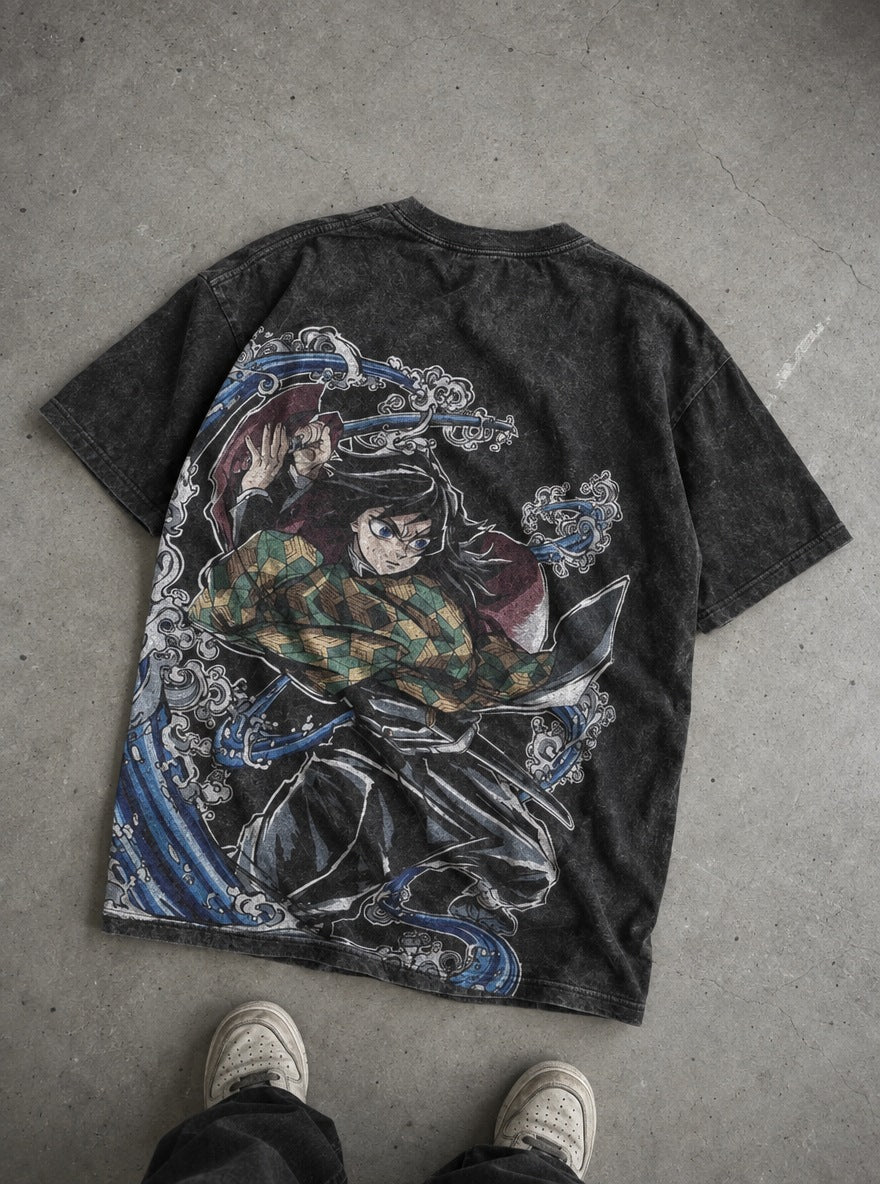 Giyu Strike – Black T-Shirt – flat-lay | Demon Slayer