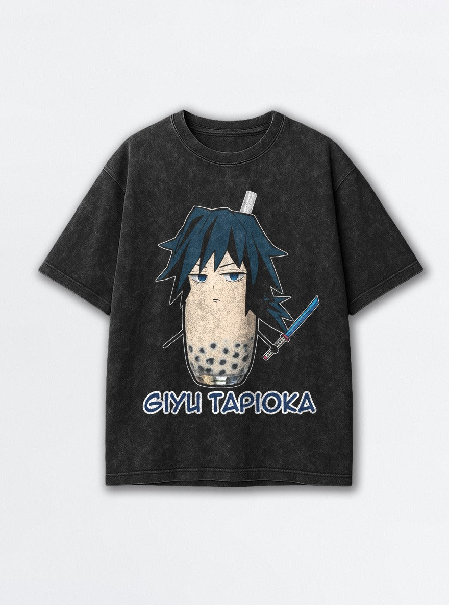 Giyu Tapioka – Black Acid Wash Tee – mockup | Demon Slayer