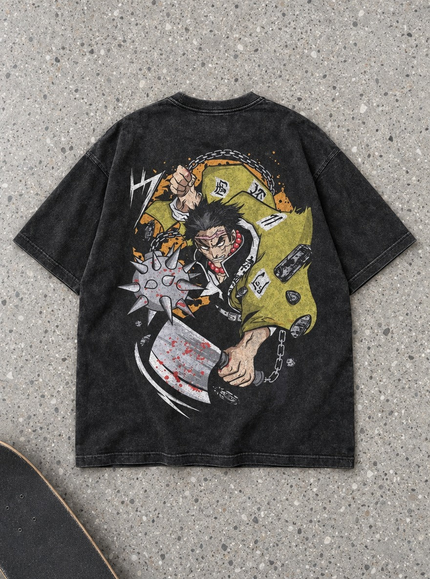 Gyomei Flail – Black T-Shirt – flat-lay | Demon Slayer