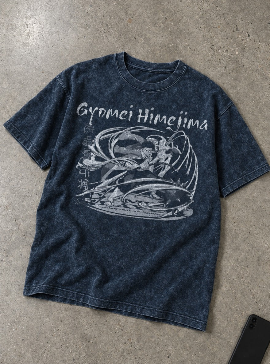 Gyomei Himejima – Navy Blue T-Shirt – flat-lay | Demon Slayer