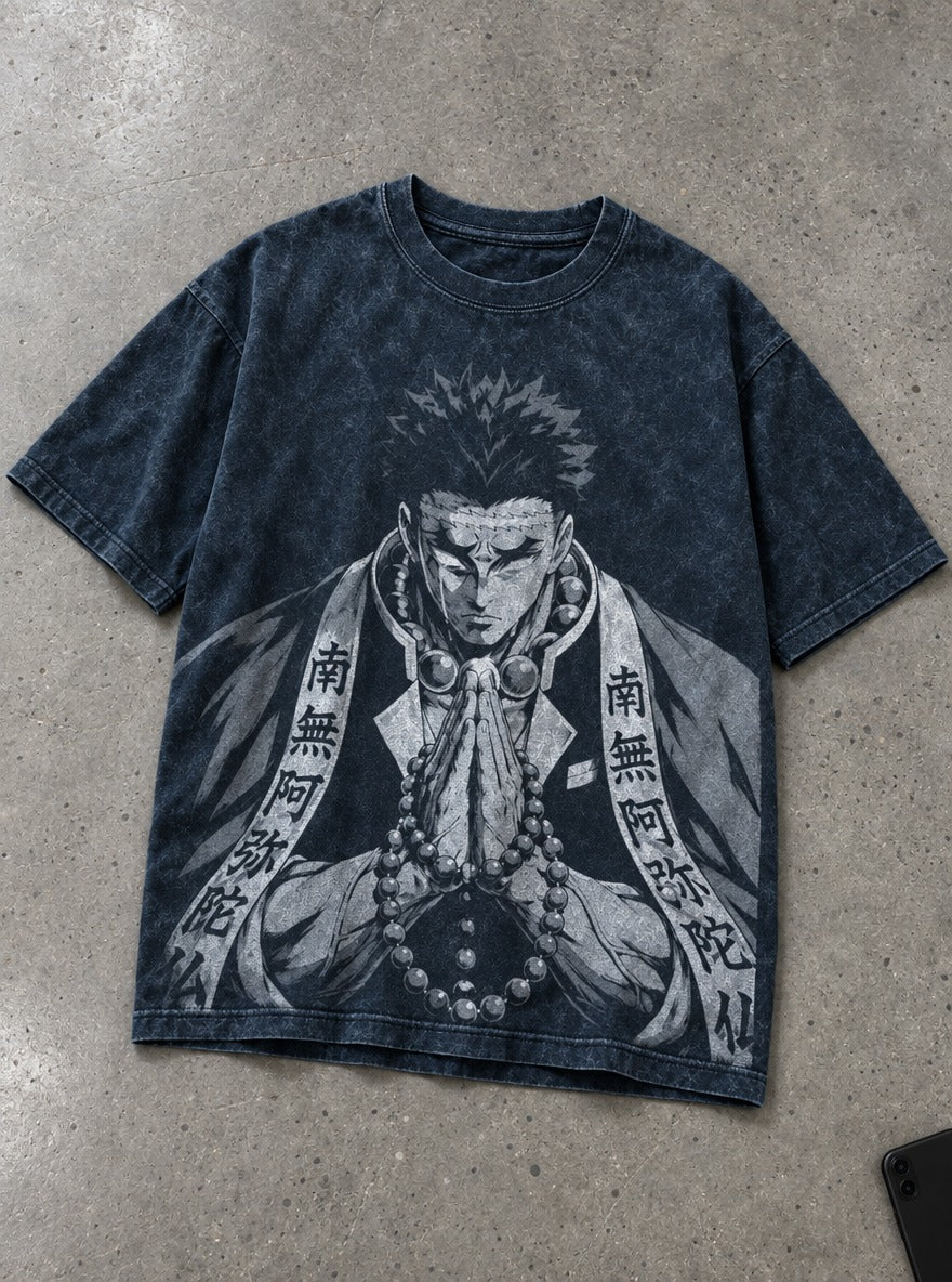 Gyomei Prayer – Navy Blue T-Shirt – flat-lay | Demon Slayer