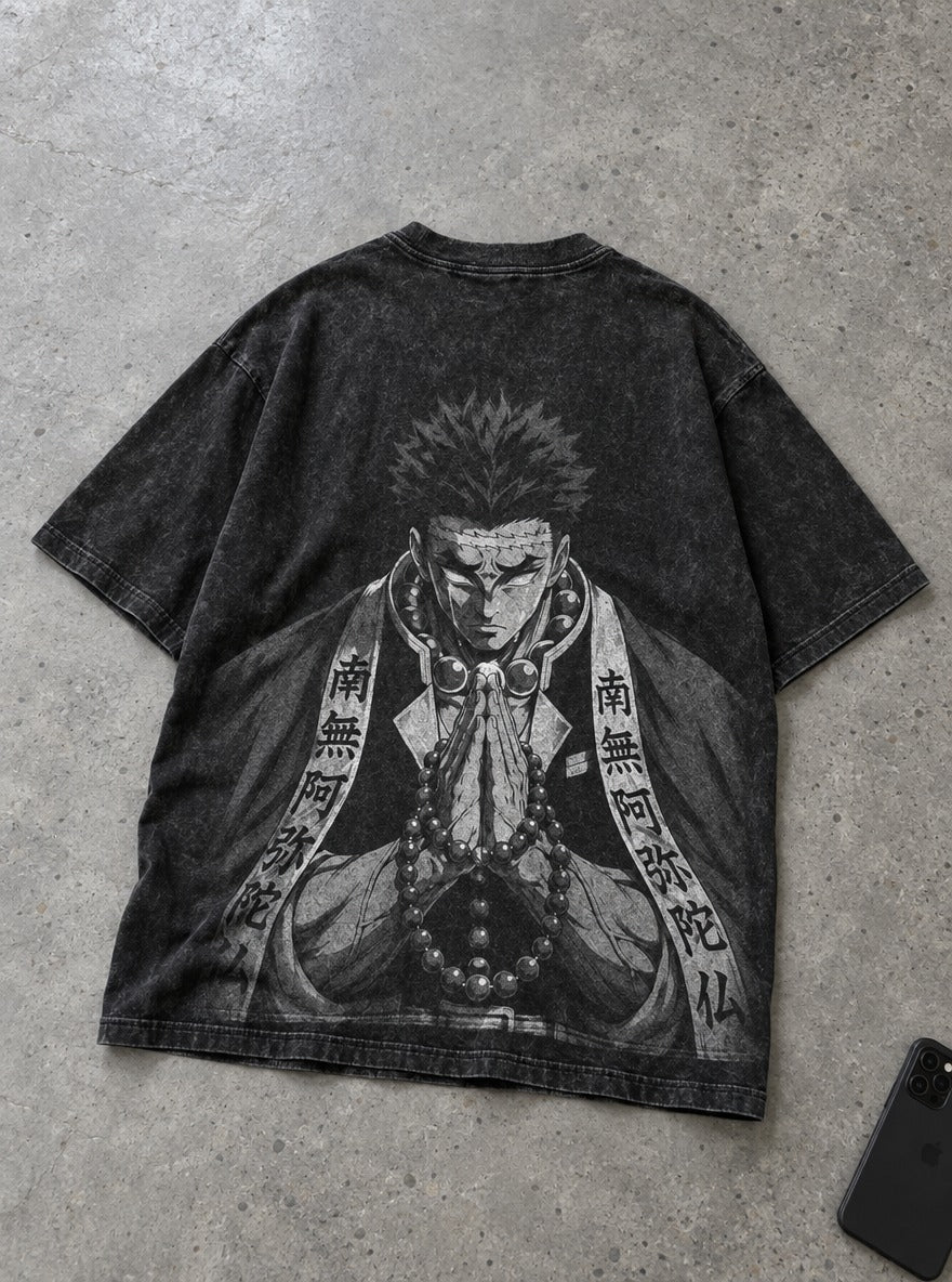 Gyomei Prayer – Black T-Shirt – flat-lay | Demon Slayer
