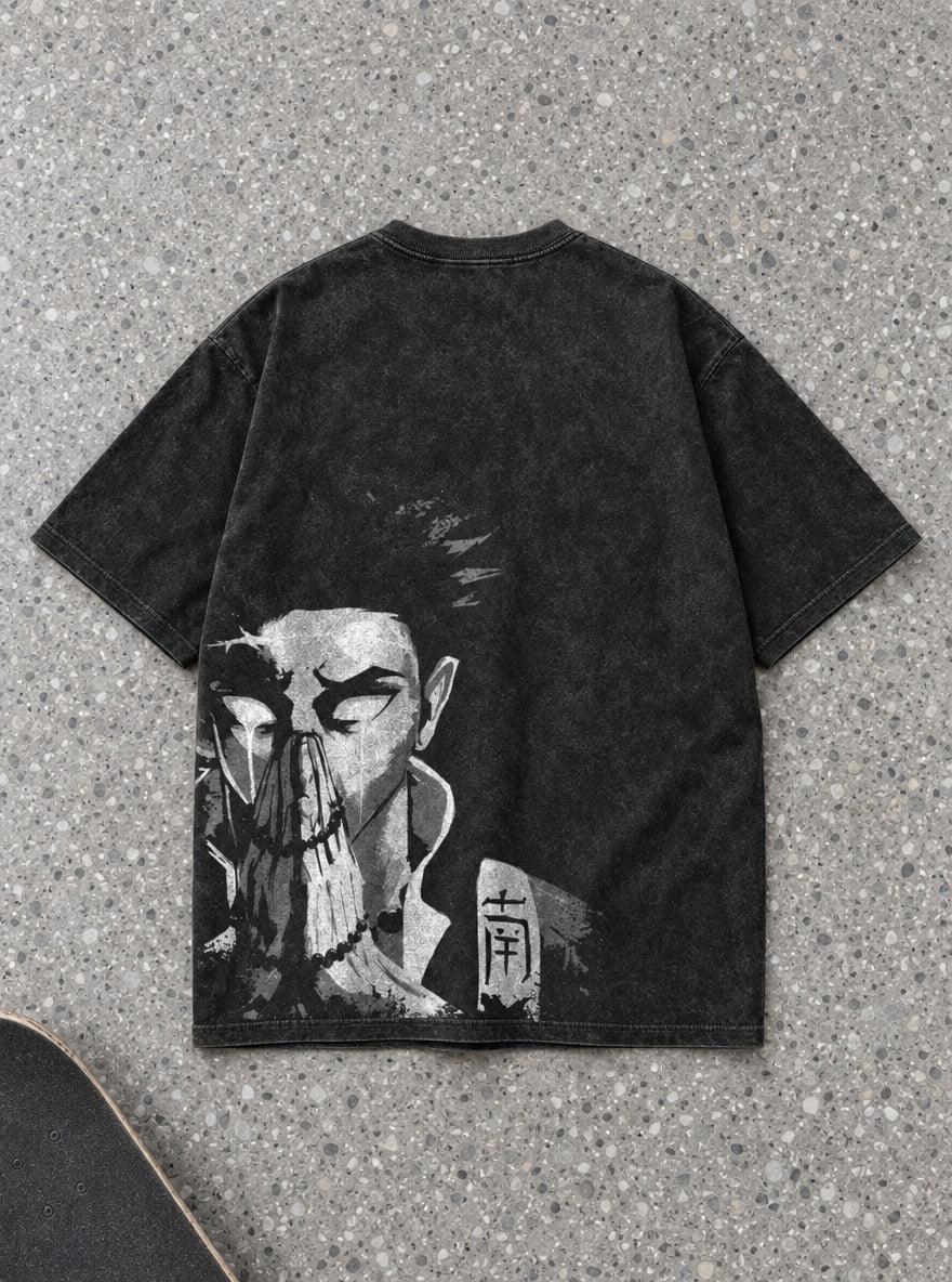 Gyomei Tears – Black T-Shirt – flat-lay | Demon Slayer