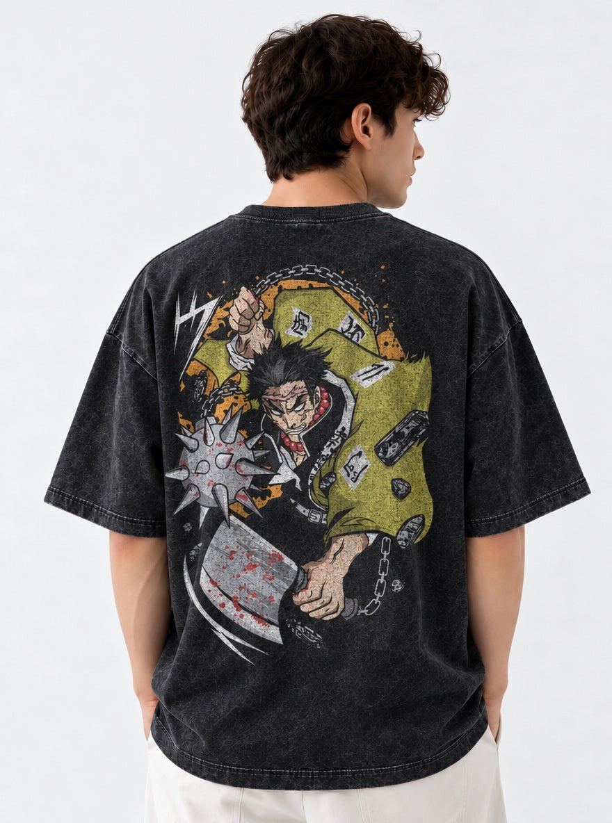 Gyomei Flail – Black T-Shirt – model shot | Demon Slayer