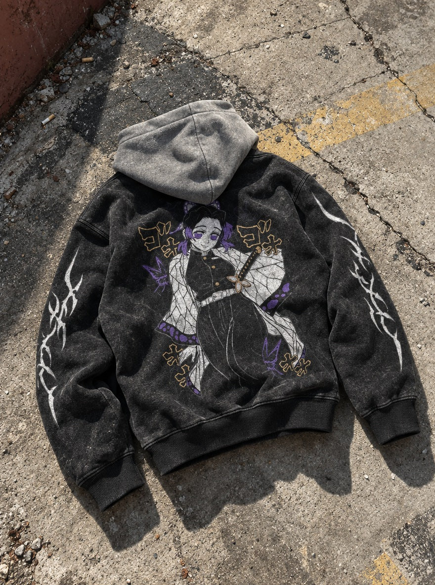 Insect Hashira – Black & Grey Hoodie – flat-lay | Demon Slayer