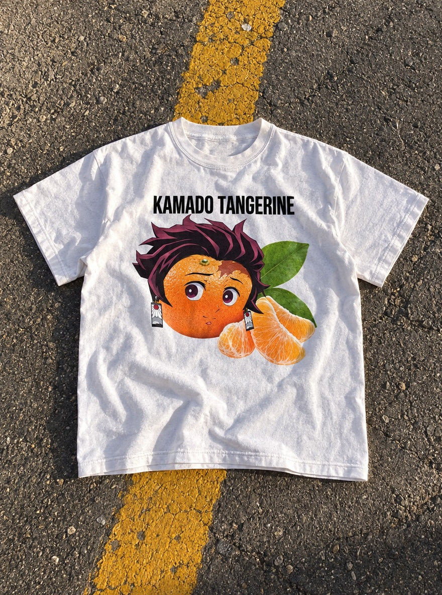 Kamado Tangerine – White Tee – flat-lay | Demon Slayer