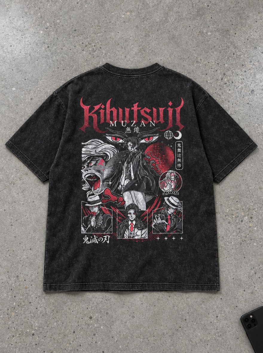 Kibutsuji Muzan – Black T-Shirt – flat-lay | Demon Slayer