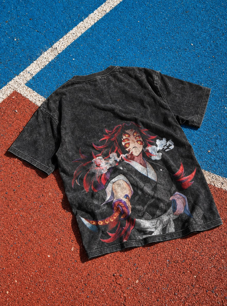 Kokushibo Smoke – Black T-Shirt – flat-lay | Demon Slayer