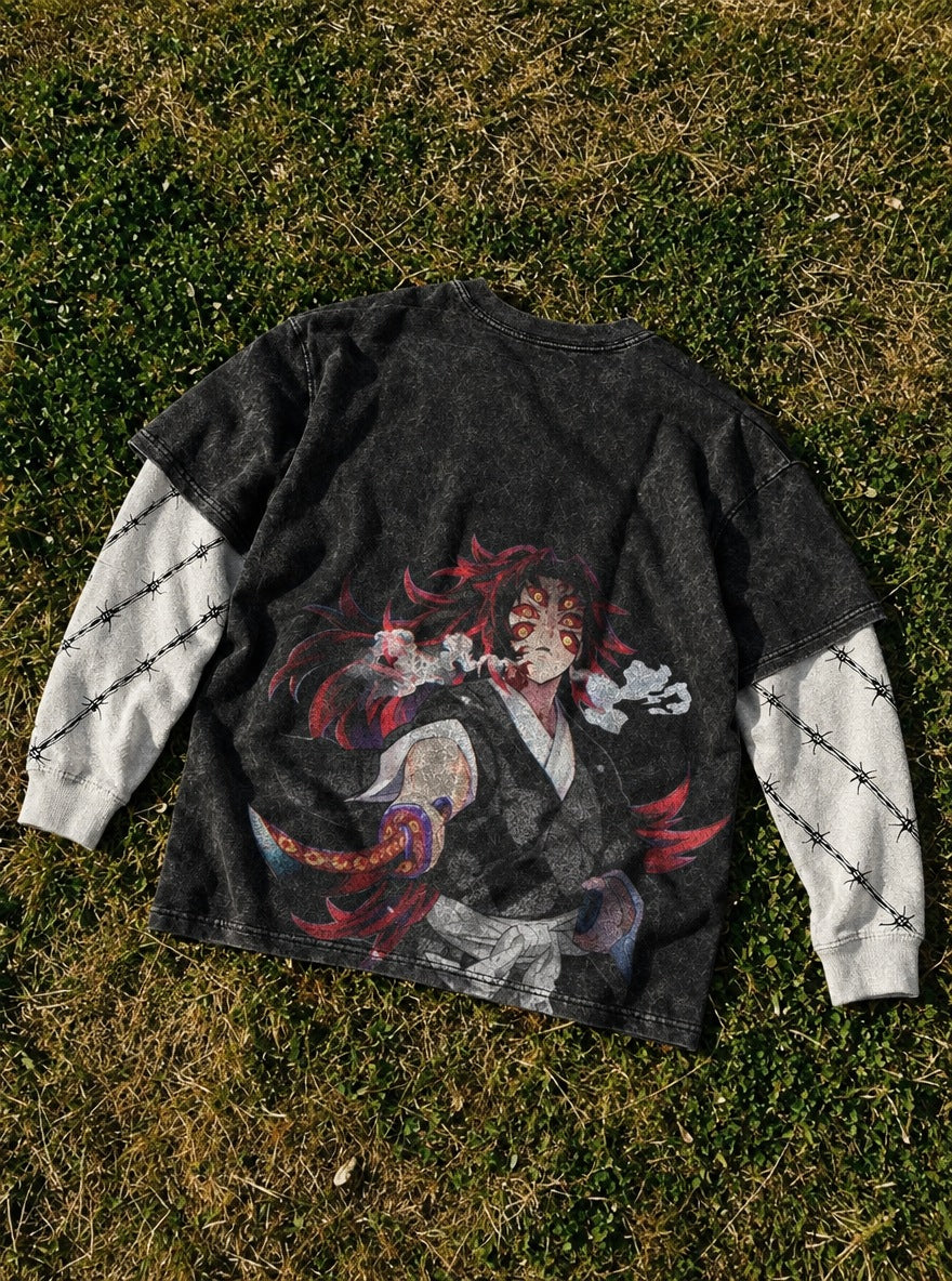 Kokushibo Smoke – Double Sleeves – flat-lay | Demon Slayer