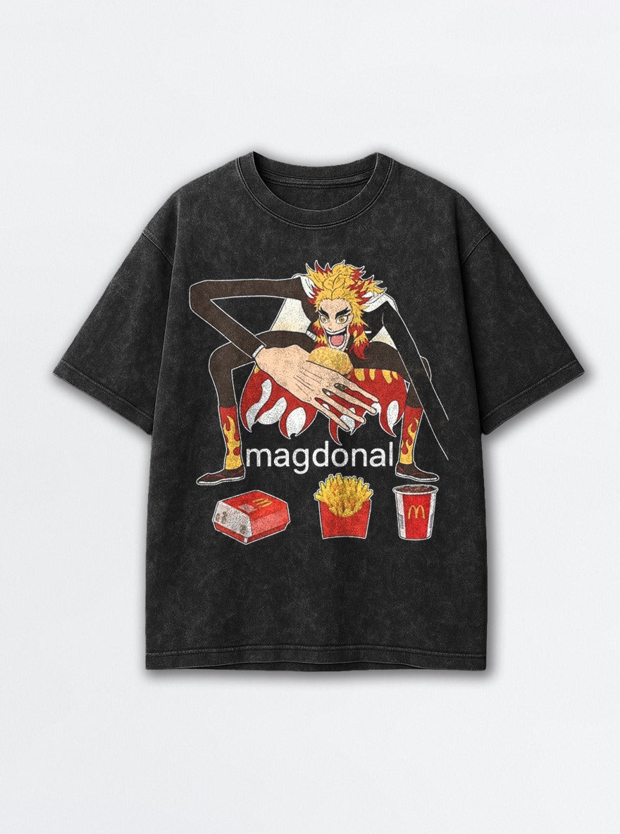 Magdonal Rengoku – Black Acid Wash Tee – mockup | Demon Slayer