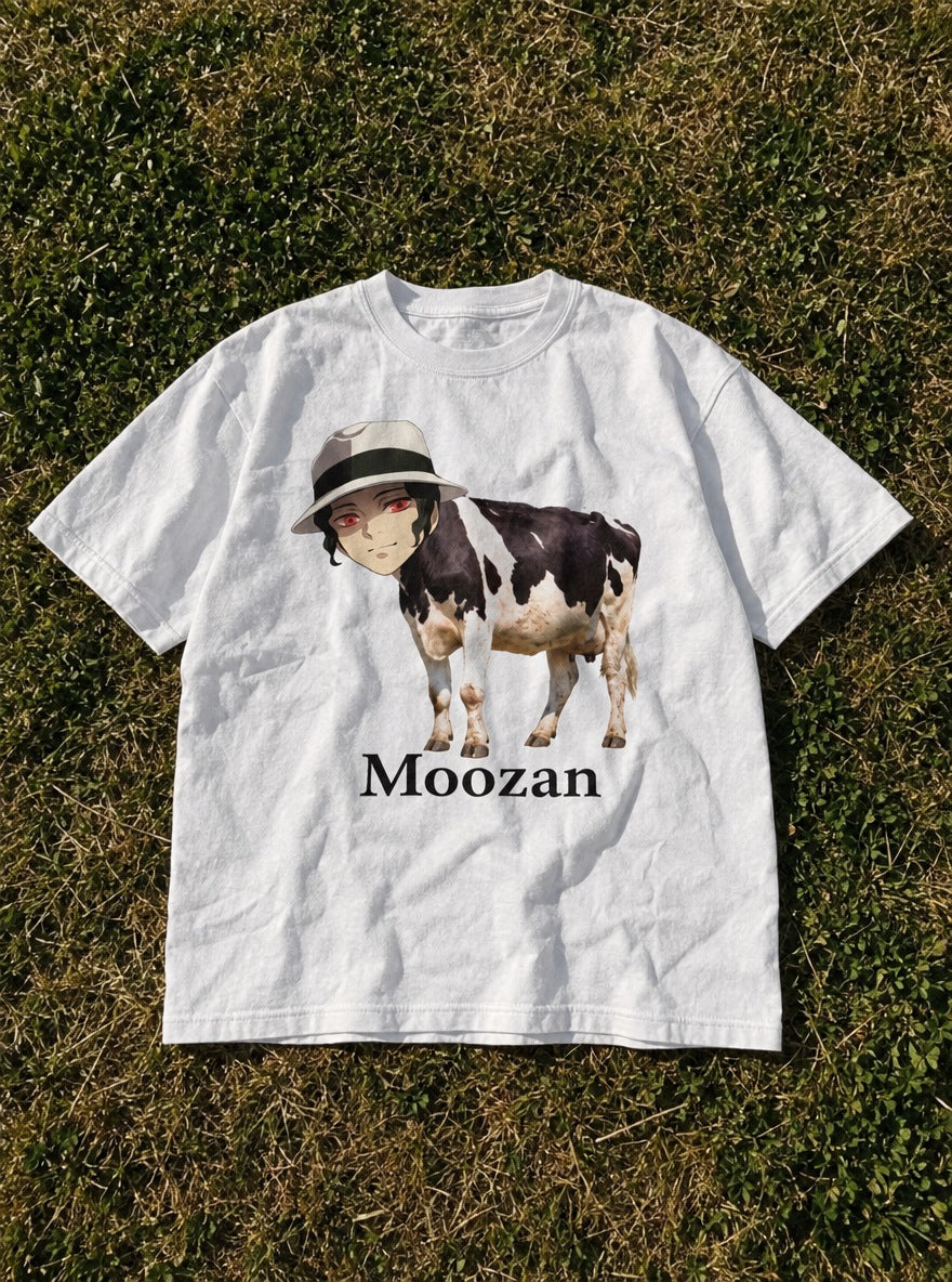 Moozan – White Tee – flat-lay | Demon Slayer