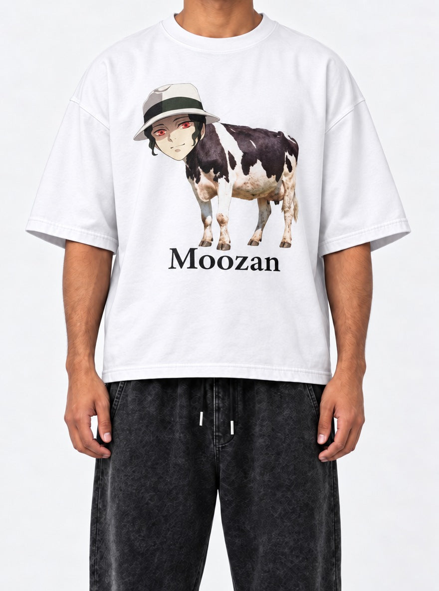 Moozan – White Tee – model shot | Demon Slayer