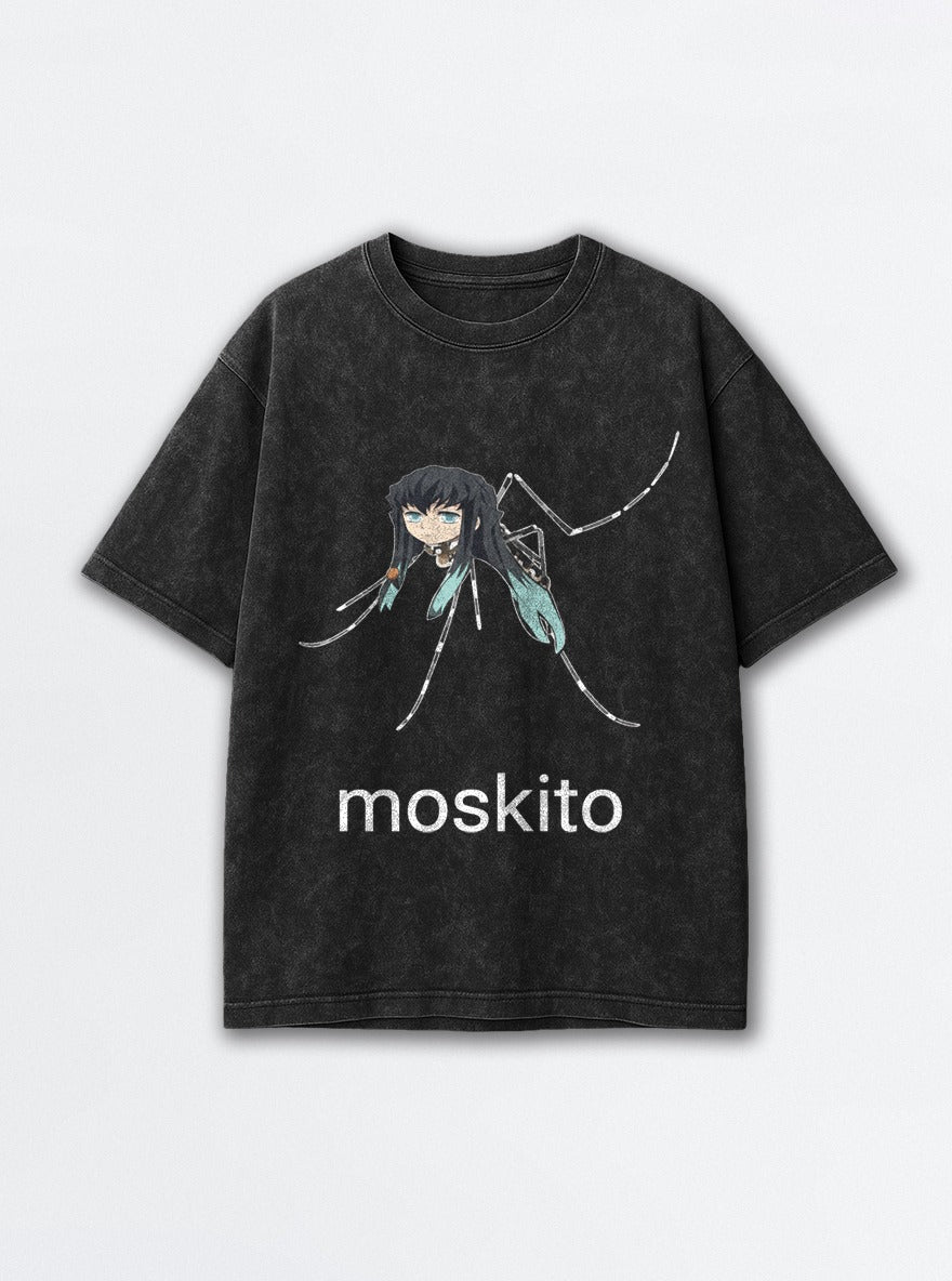 Moskito – Black Acid Wash Tee – mockup | Demon Slayer