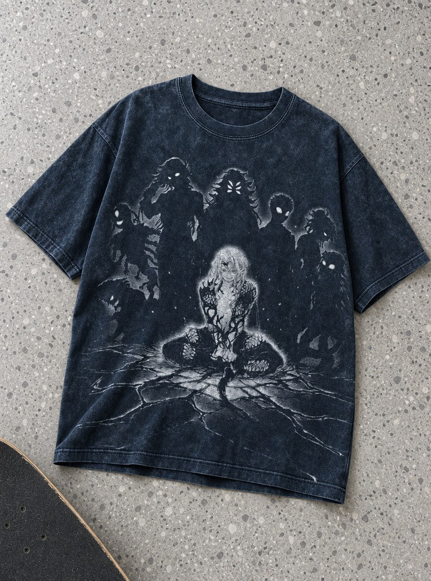 Muzan's Moons – Navy Blue T-Shirt – flat-lay | Demon Slayer